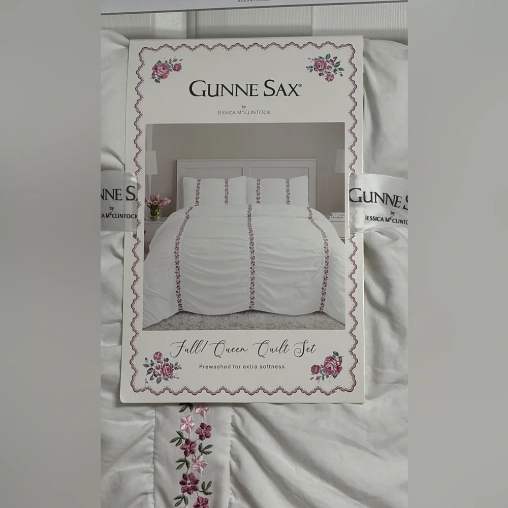 Gunne Sax White Duvet Cover with Floral Accents Vintage Inspired HTF - Picture 7 of 7